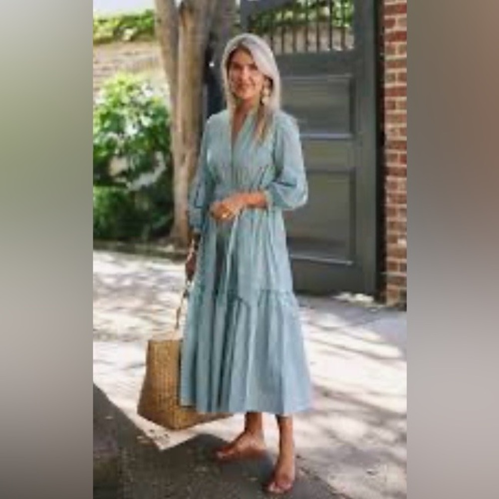 Chic green striped midi dress